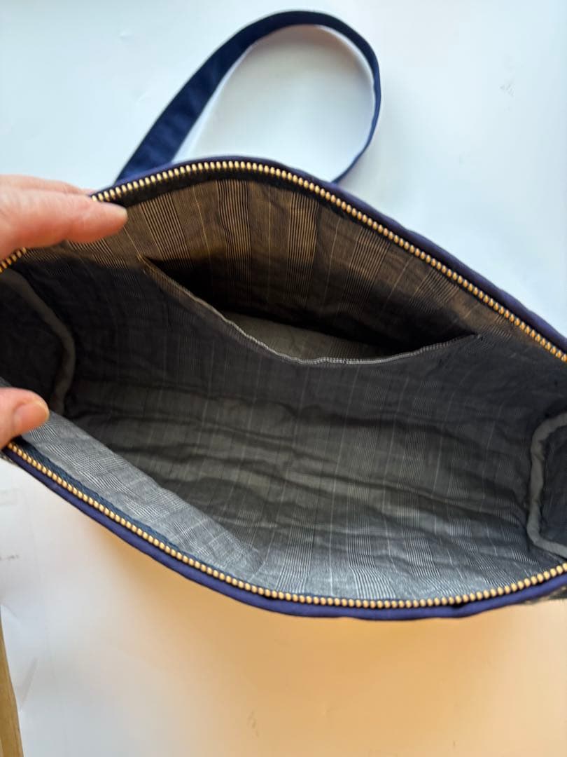 新作✴︎松阪もめん縞模様×刺し子のパッチワークキルト　ハンドメイドショルダーバッグ