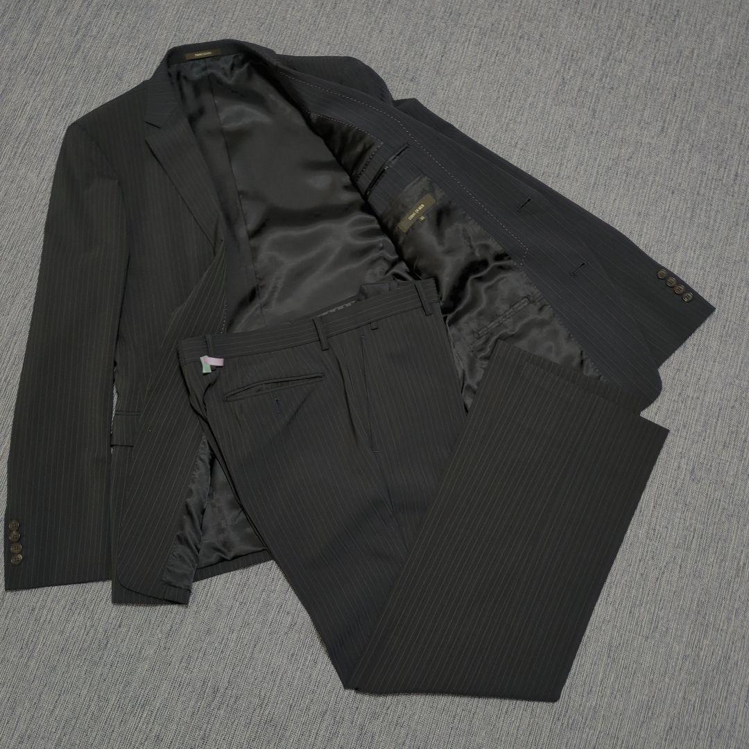 【美品】コムサメン　シングルストライプスーツセットアップ濃紺 サイズLL
