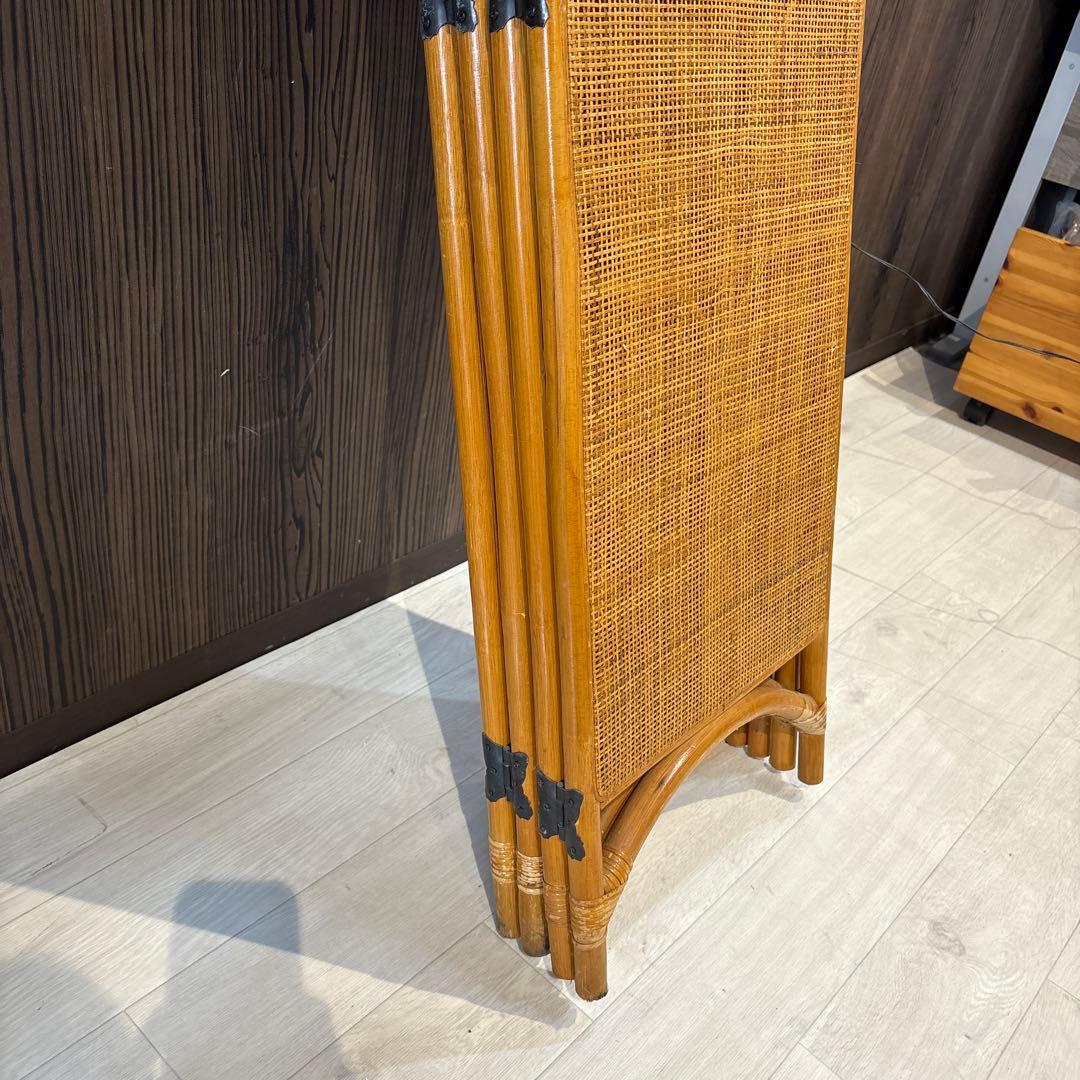 籐 ラタン 4連パーテーション 昭和レトロ 籐　間仕切り　衝立