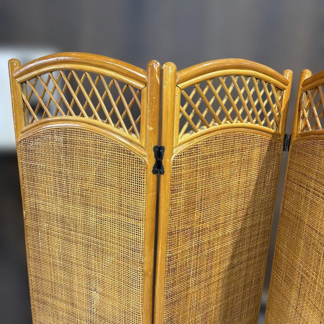 籐 ラタン 4連パーテーション 昭和レトロ 籐　間仕切り　衝立