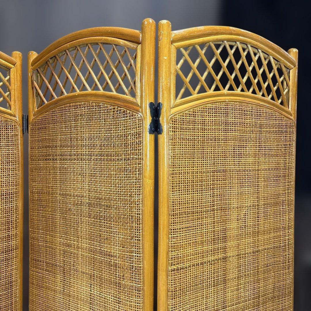 籐 ラタン 4連パーテーション 昭和レトロ 籐　間仕切り　衝立