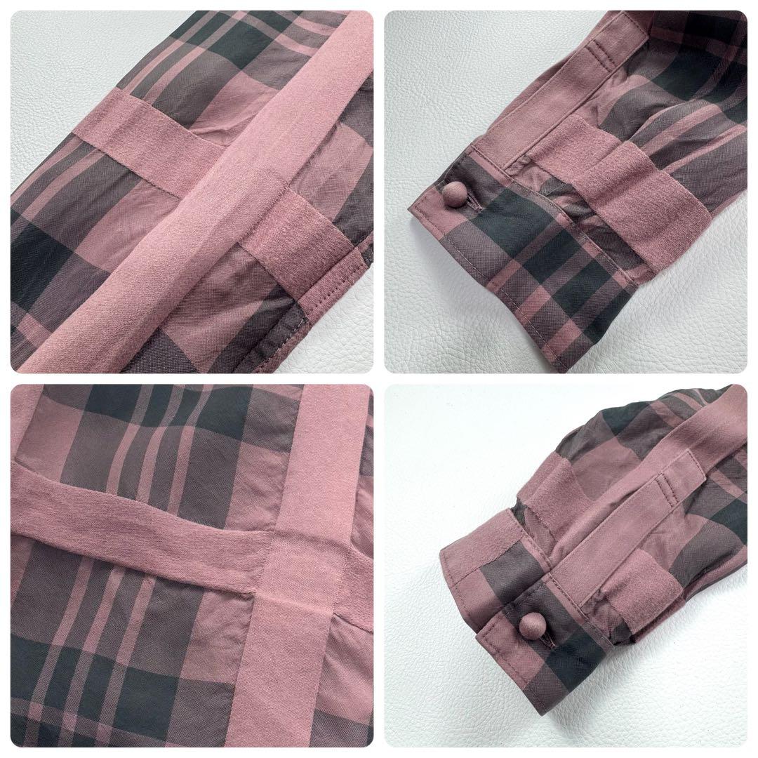 チカキサダ 長袖 フリルデザイン ブラウス チェック リボン アシンメトリー