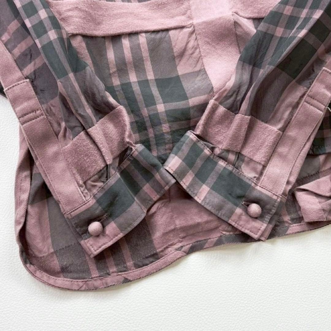 チカキサダ 長袖 フリルデザイン ブラウス チェック リボン アシンメトリー