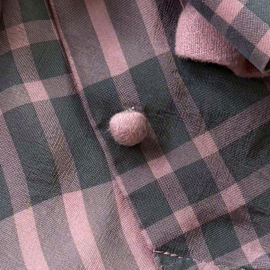 チカキサダ 長袖 フリルデザイン ブラウス チェック リボン アシンメトリー