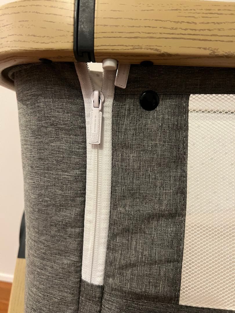 ベビーベッド グレー 蚊帳付き