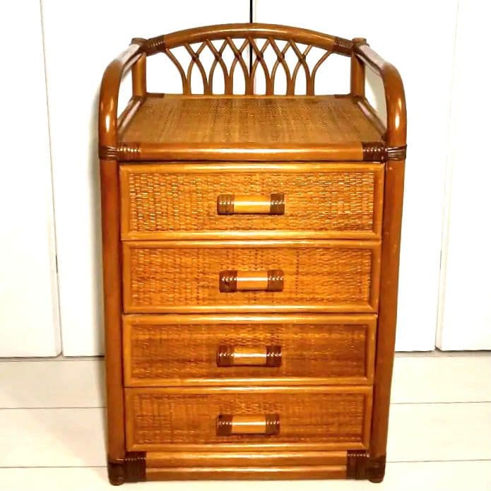 飴色家具 ラタン チェスト　飾り棚　藤　昭和レトロ　ジャパンビンテージ　引出し