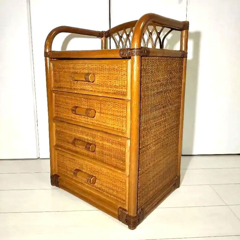 飴色家具 ラタン チェスト　飾り棚　藤　昭和レトロ　ジャパンビンテージ　引出し
