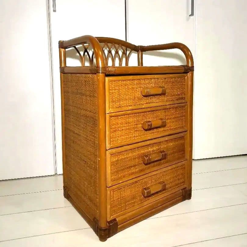 飴色家具 ラタン チェスト　飾り棚　藤　昭和レトロ　ジャパンビンテージ　引出し