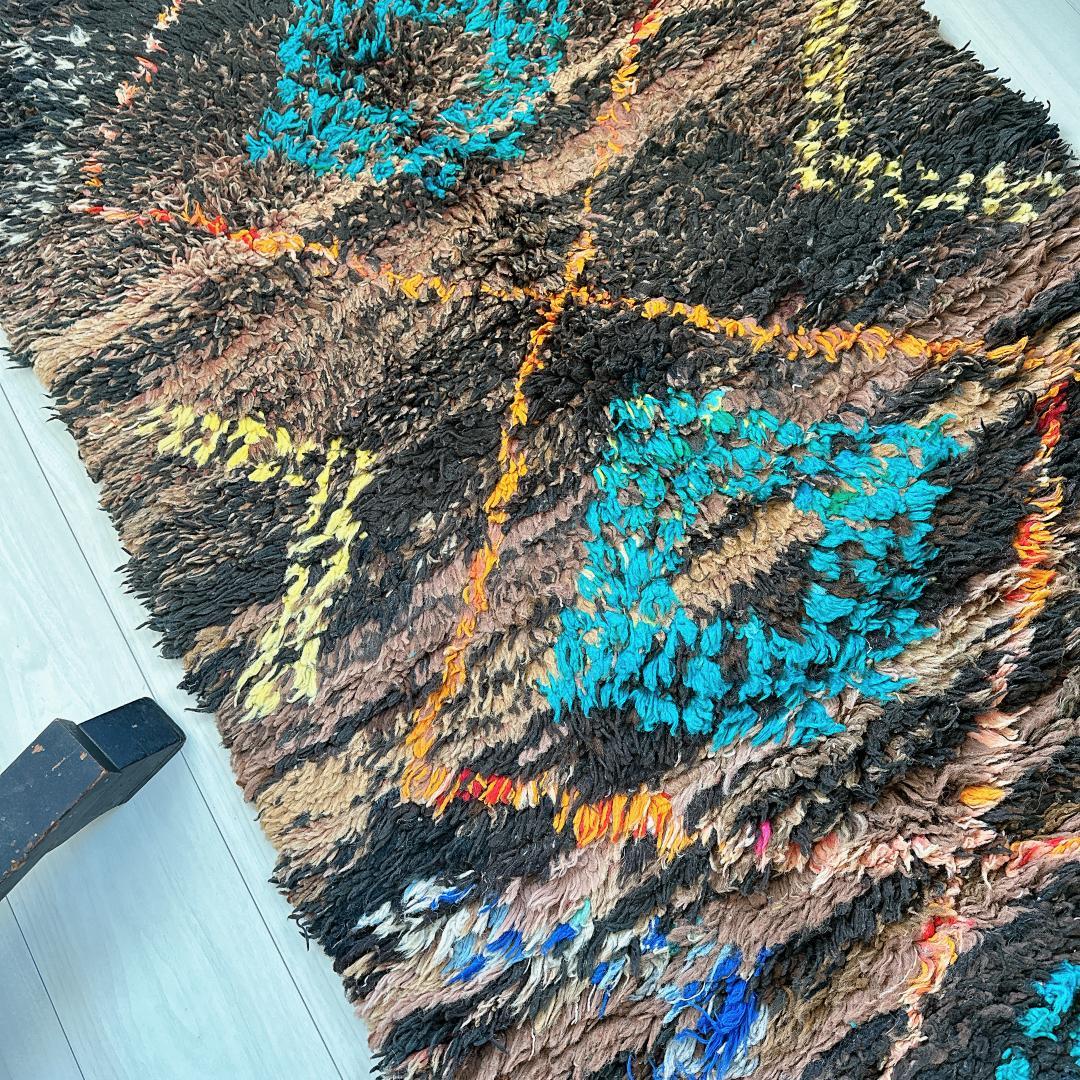 モロッコ ヴィンテージラグ141 レア ブラウン ターコイズ オレンジ イエロー