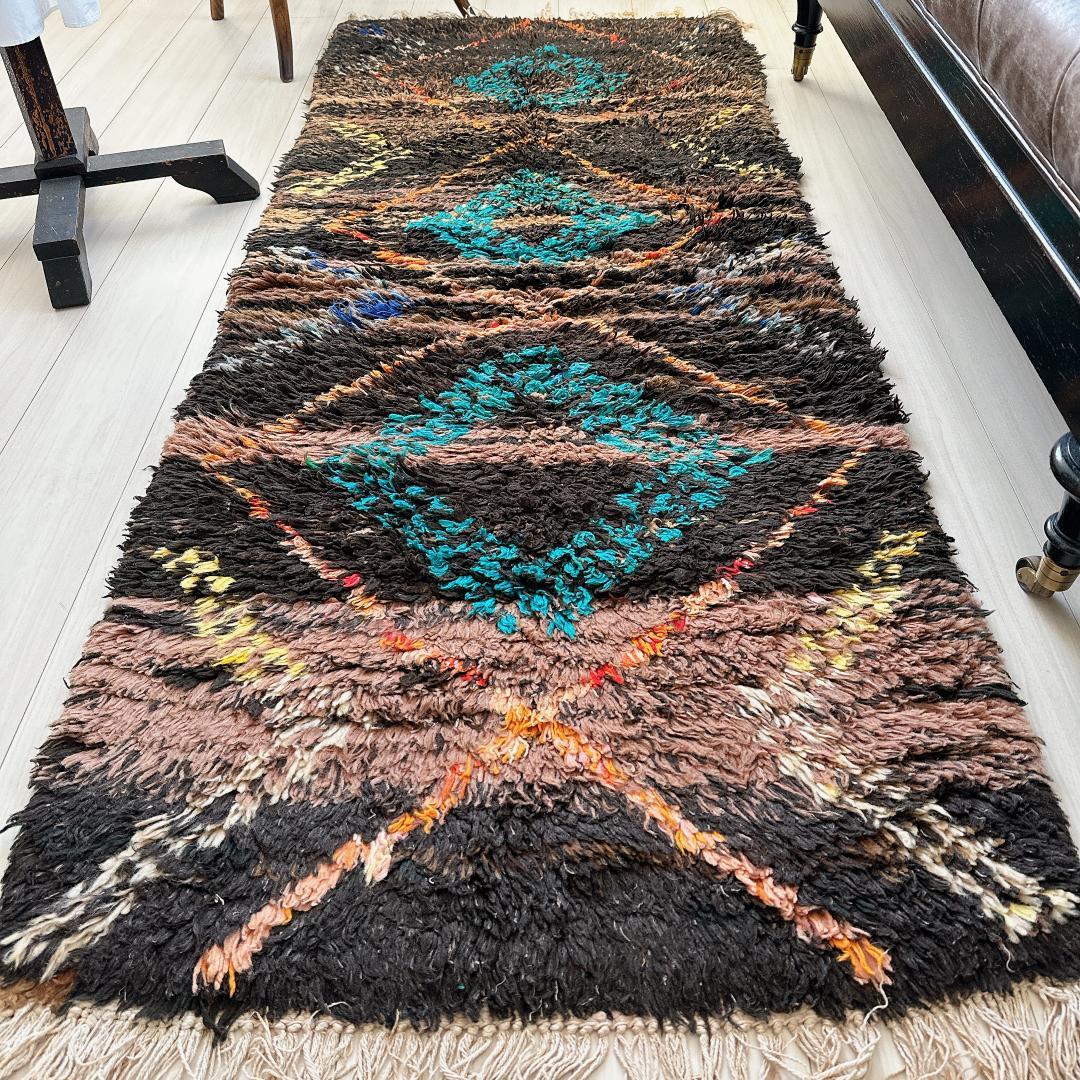 モロッコ ヴィンテージラグ141 レア ブラウン ターコイズ オレンジ イエロー