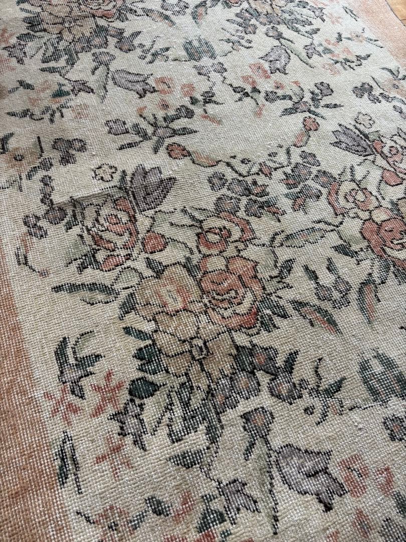 レア！　ヴィンテージ　トルコラグ　花柄　アンティークラグ