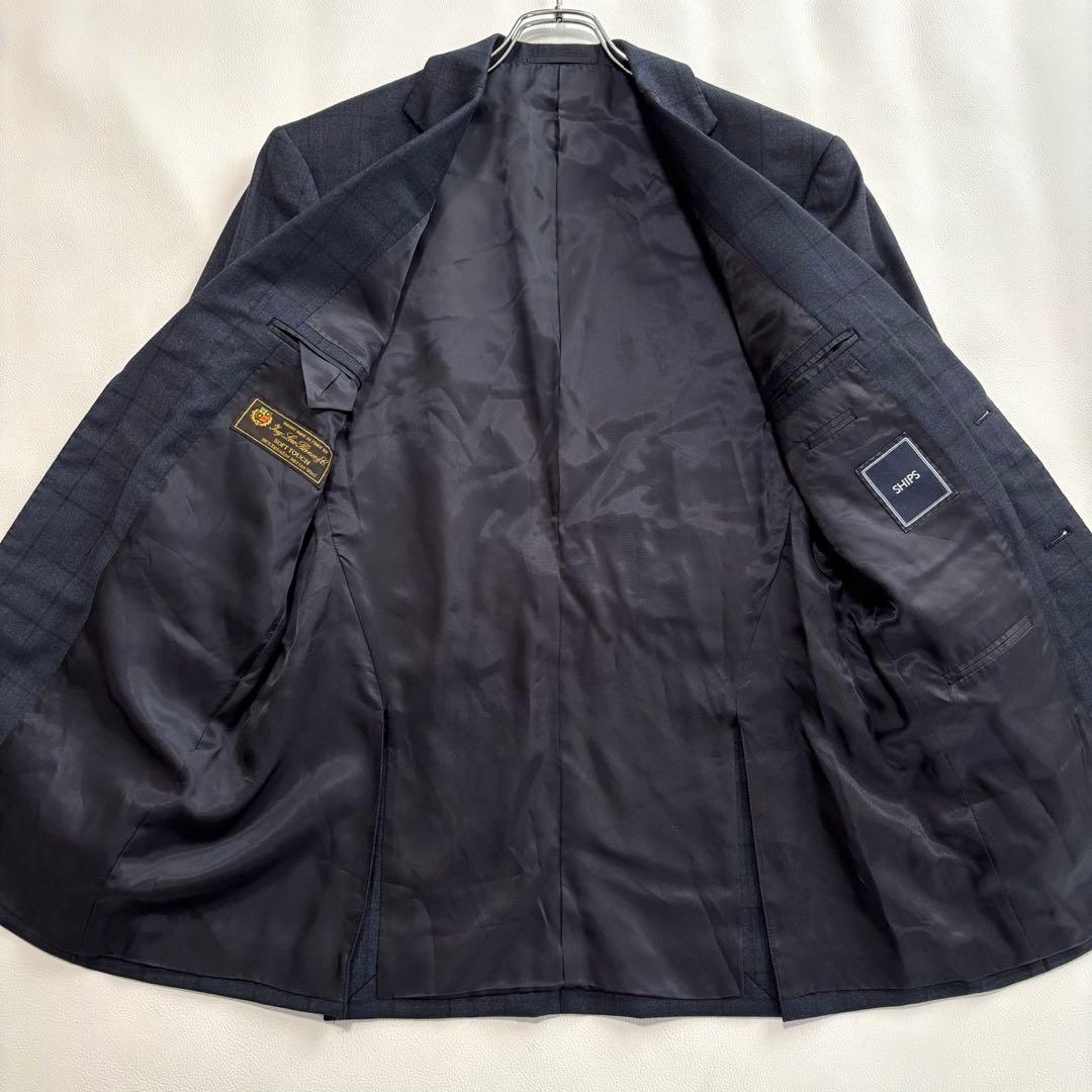 美品 ロロピアーナ シップス[XLサイズ チェック柄]テーラードジャケット 紺色