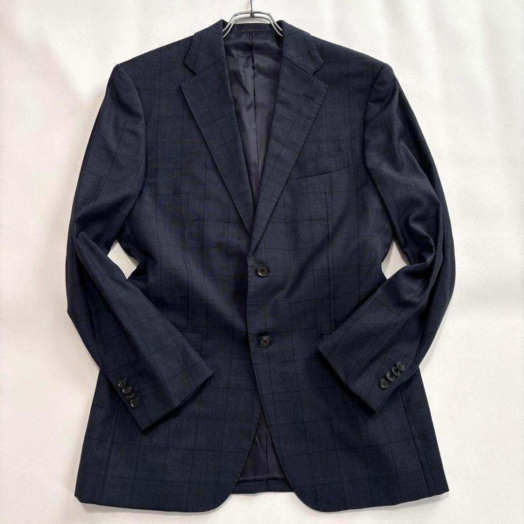 美品 ロロピアーナ シップス[XLサイズ チェック柄]テーラードジャケット 紺色