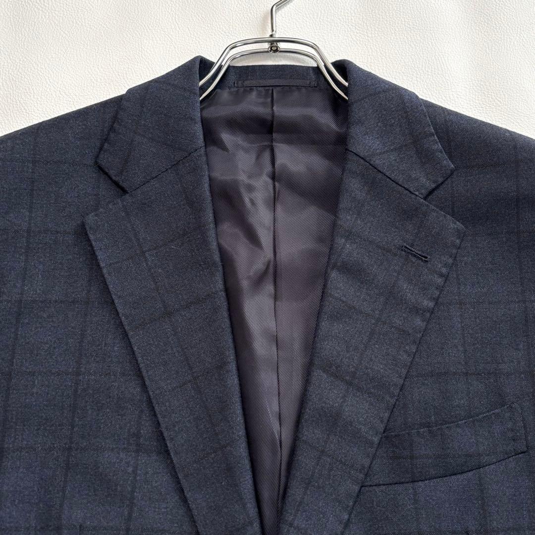 美品 ロロピアーナ シップス[XLサイズ チェック柄]テーラードジャケット 紺色