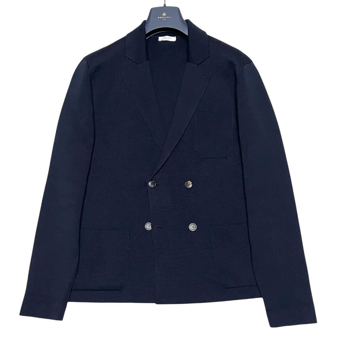 ボリオリ ミラノリブ ダブル ニットジャケット L 美品 ダークネイビー