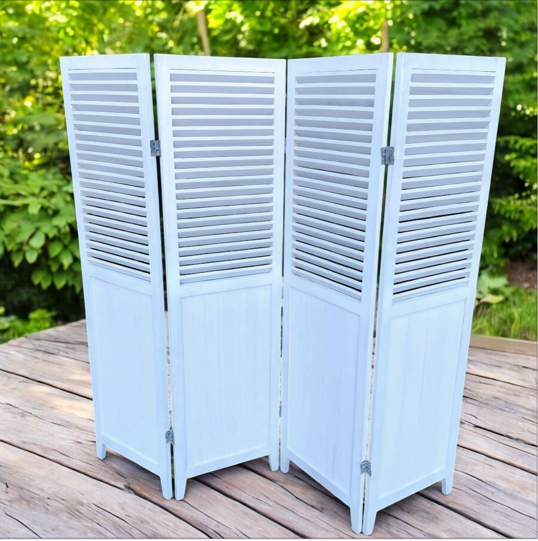 【美品/送料込】北欧風 木製4連パーテーション 衝立 白家具 間仕切り