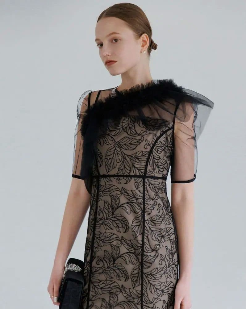 【LEJA】3WAYフラワーチュールアシンメトリーIラインドレス