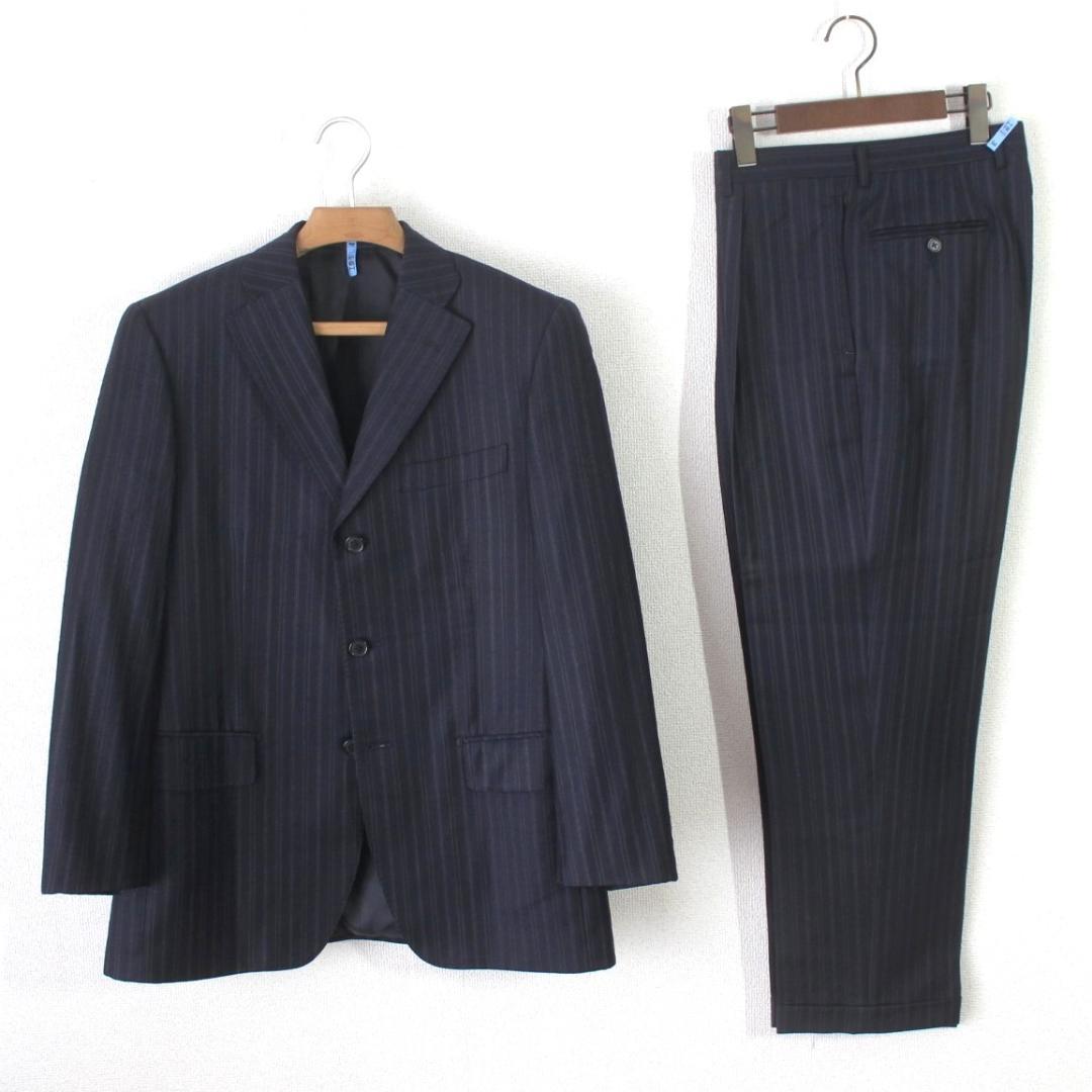 04【美品】ミツミネ × ゼニア スーツ A5 メンズ M 濃紺ブルーストライプ