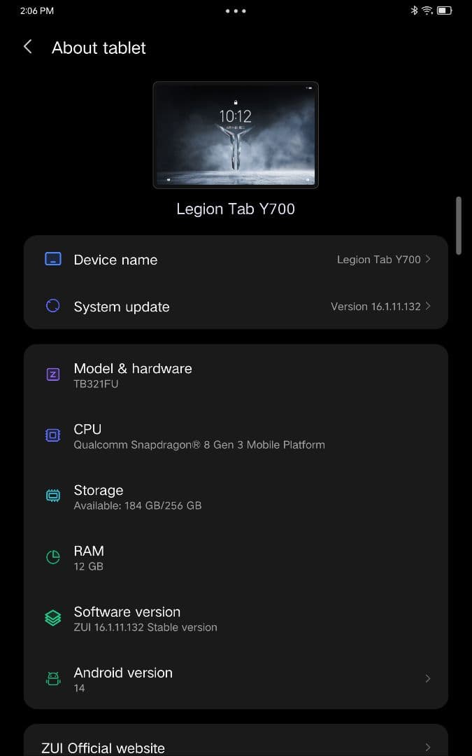 Androidタブレット本体 Lenovo LEGION Y700