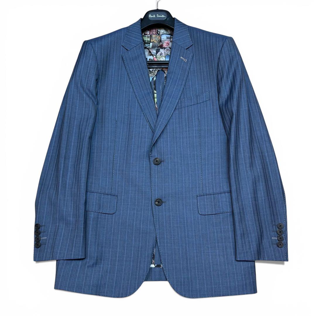 美品 ポールスミス 現行 SOHO スーツ 総柄 背抜き サックスブルー XL