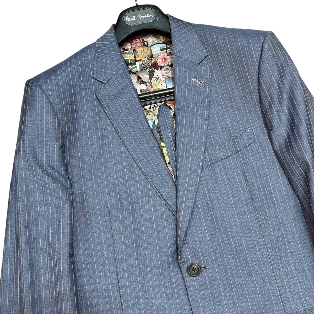 美品 ポールスミス 現行 SOHO スーツ 総柄 背抜き サックスブルー XL