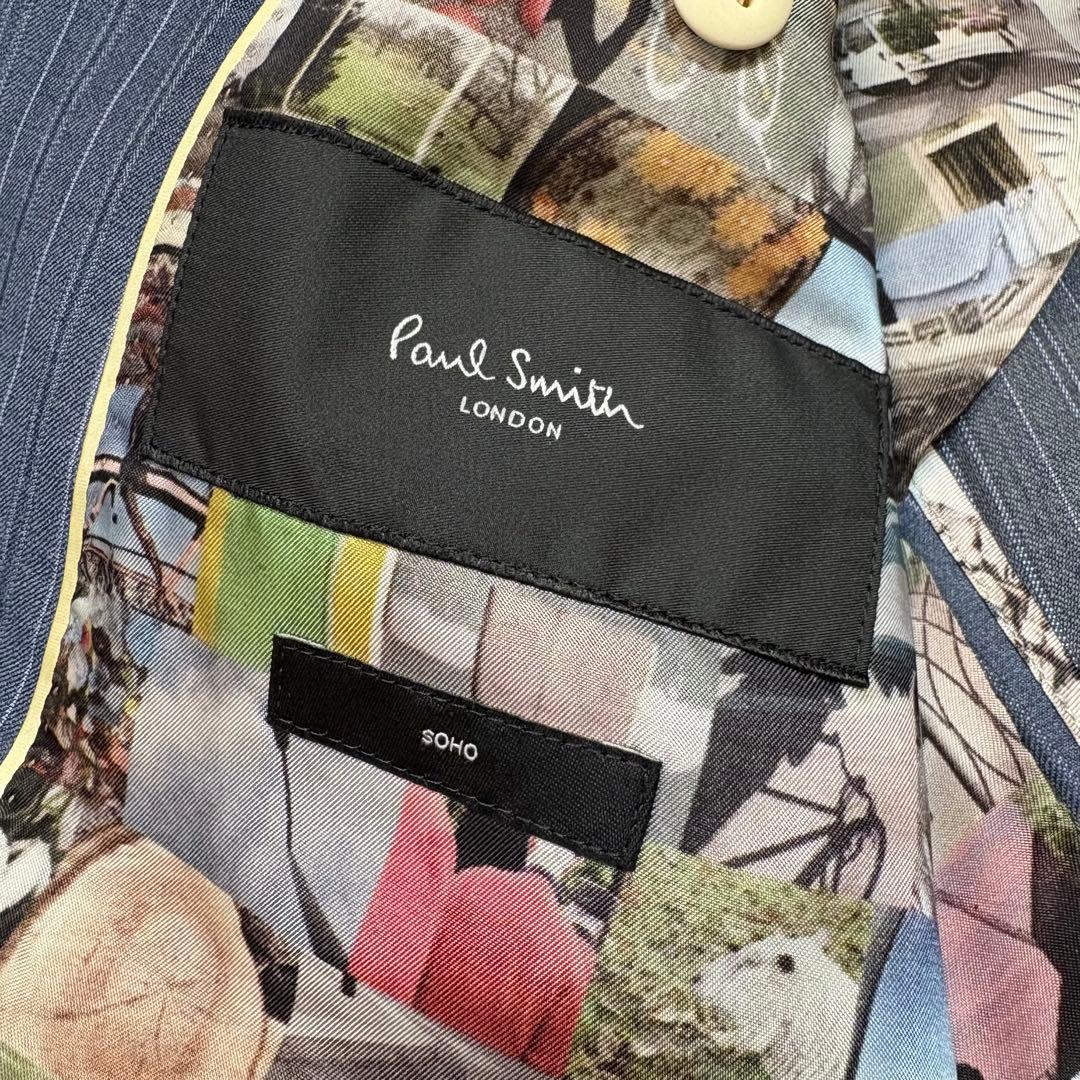 美品 ポールスミス 現行 SOHO スーツ 総柄 背抜き サックスブルー XL