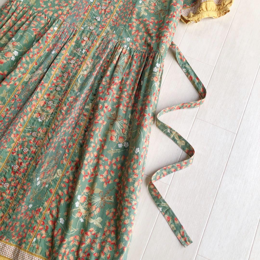 ピンクハウス いちご柄 苺 ストロベリー チェック フード付き ワンピース