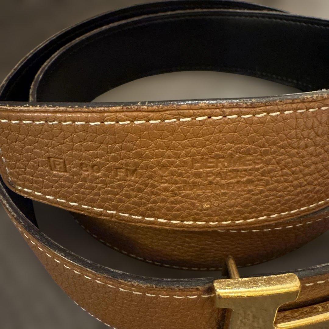 HERMES ブラウンレザーベルト H型バックル