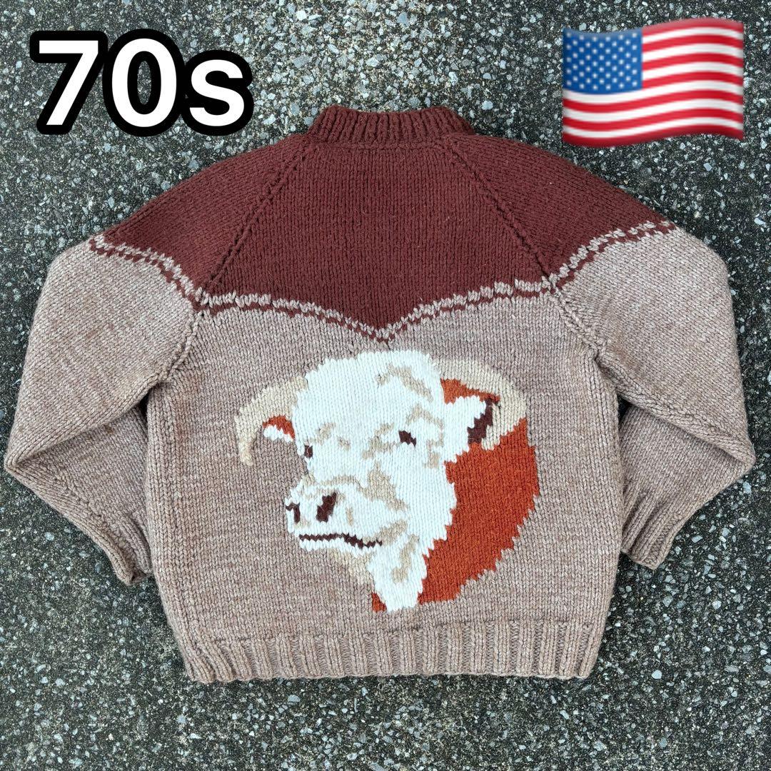 70年代 FROSTLINE カウチンセーター ライナーダウン付き タロンジップ