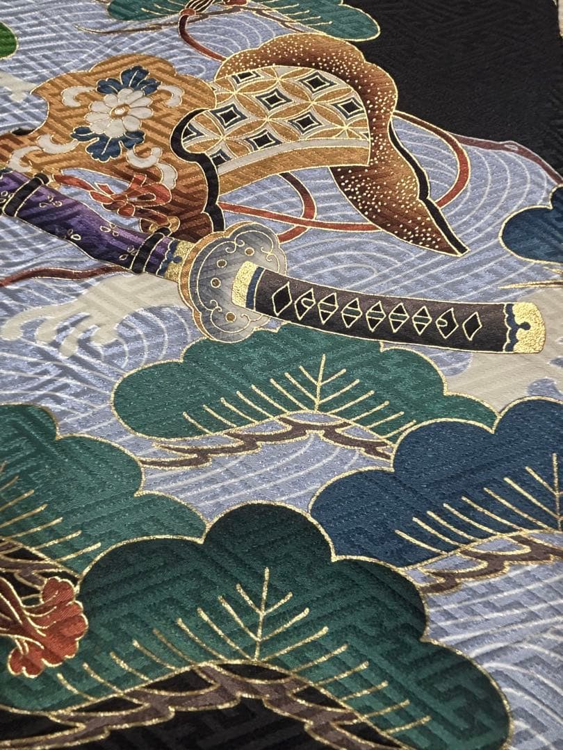 正絹　お宮参り.七五三　黒地 松に鷹兜