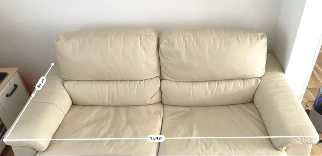 【送料無料】ACTUSアクタス　クリーム色レザー3人掛けソファ