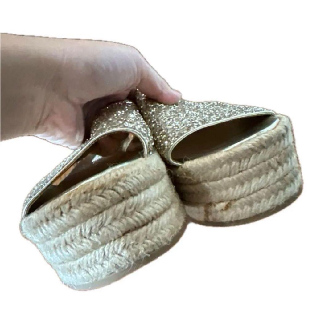 miumiu 厚底ラメミュールグリッターサンダル ミュウミュウ 38 25