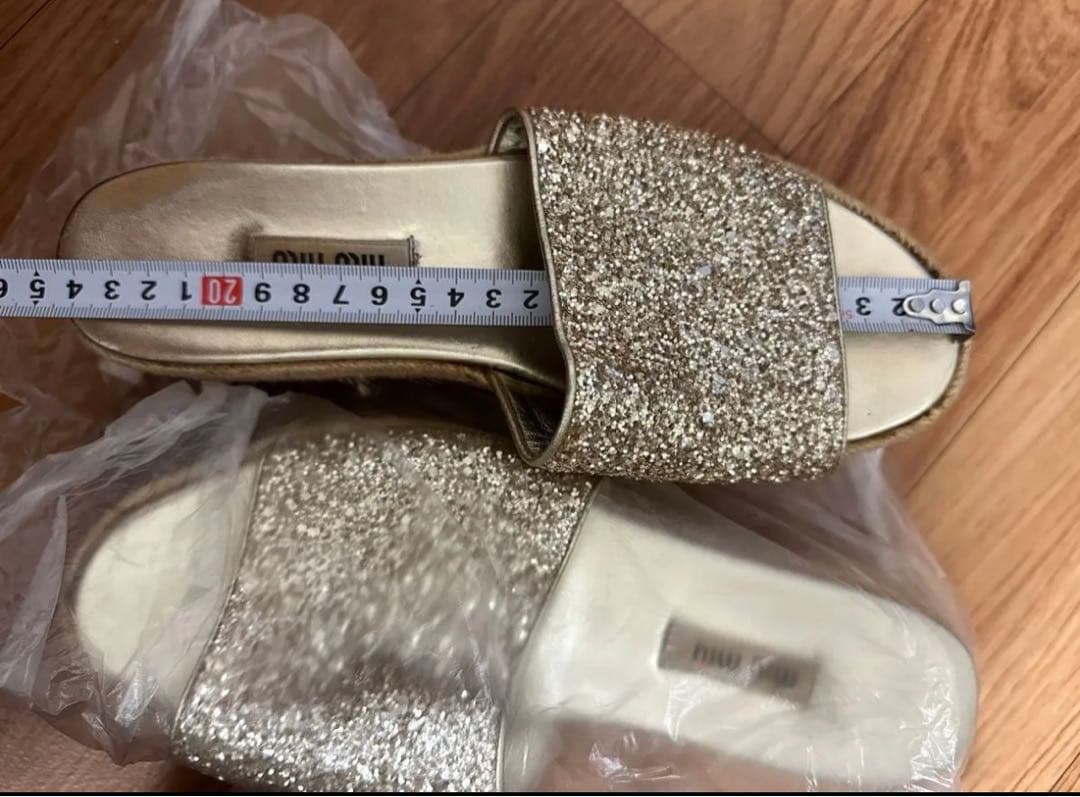 miumiu 厚底ラメミュールグリッターサンダル ミュウミュウ 38 25