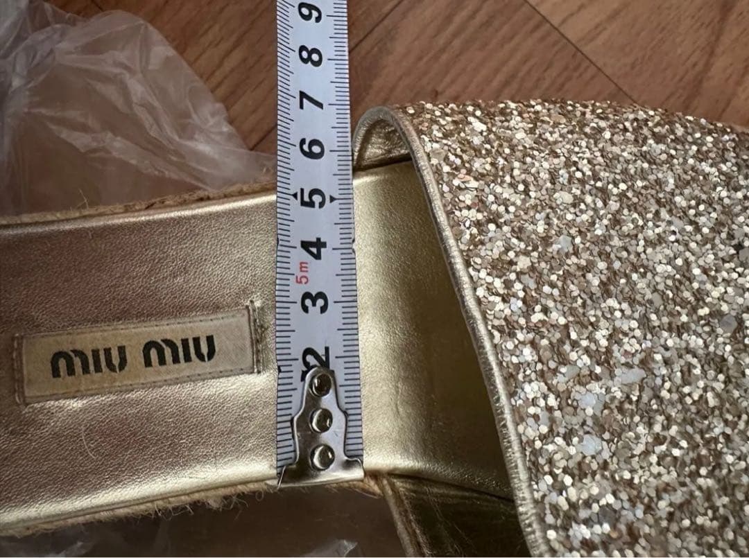 miumiu 厚底ラメミュールグリッターサンダル ミュウミュウ 38 25