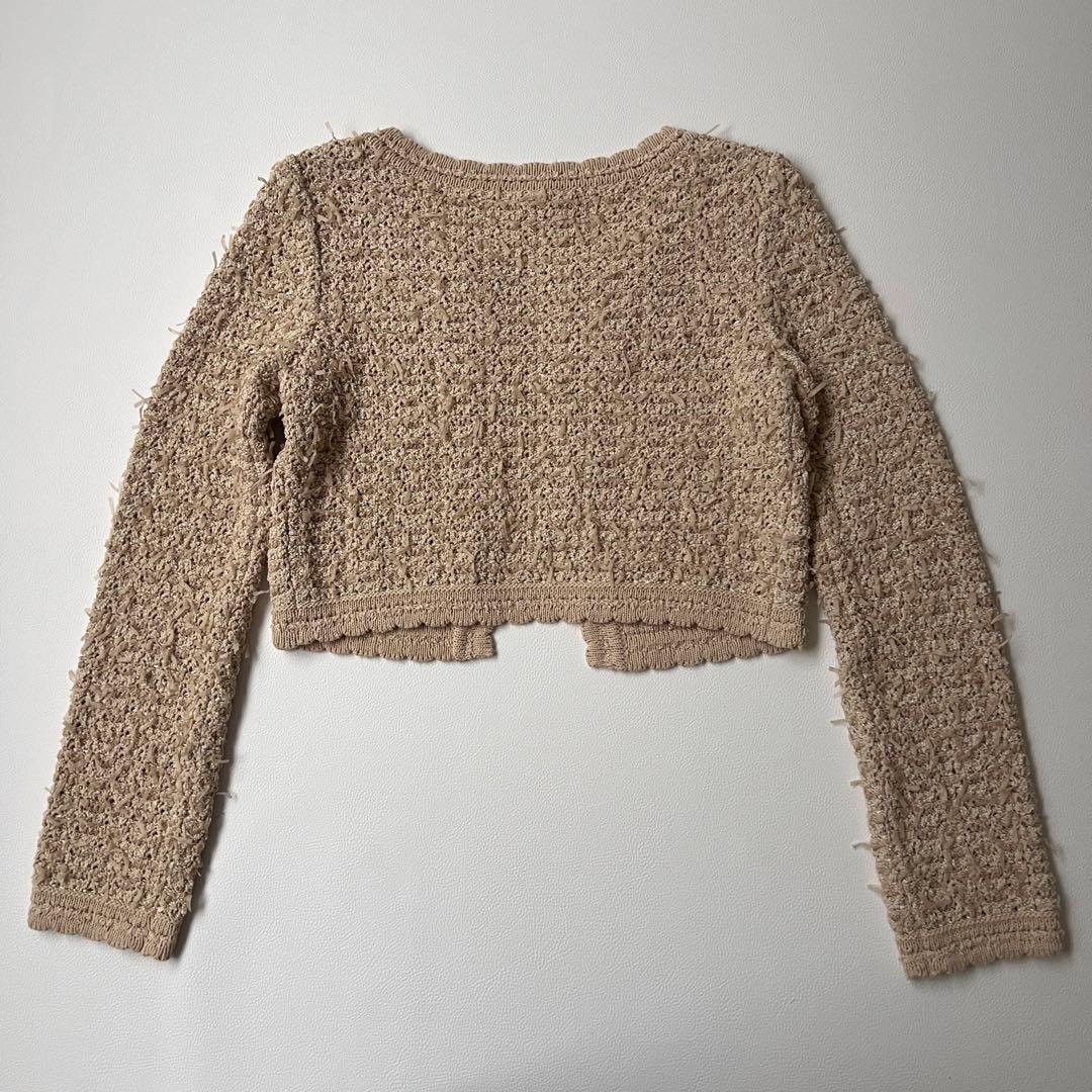 美品 Foxey フォクシー　リボンツイードジャケット　ノーカラージャケット