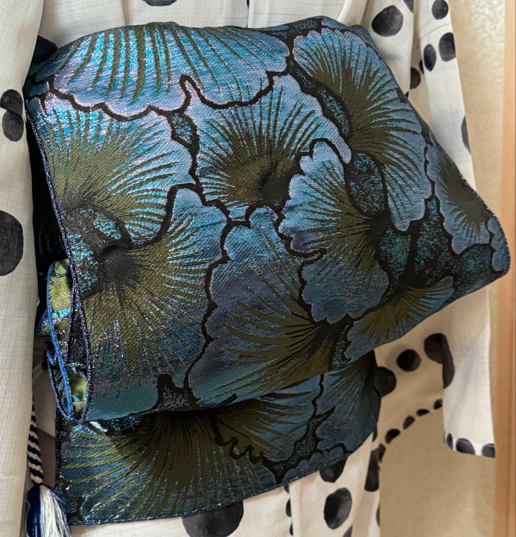 大人兵児帯【スノーホワイトプラチナシルバー】【夢想花】セット