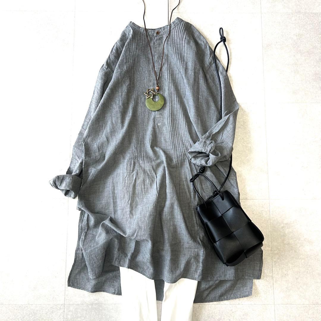 美品 45R フォーティファイブアール 杢コットンバンドカラー チュニック