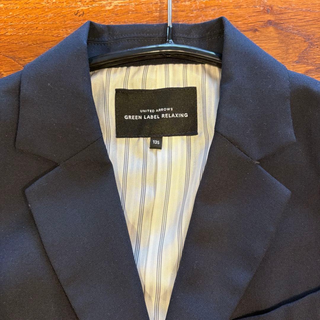 【135cm】 キッズ　ネイビースーツ　上下セット　（130cm白シャツ付）