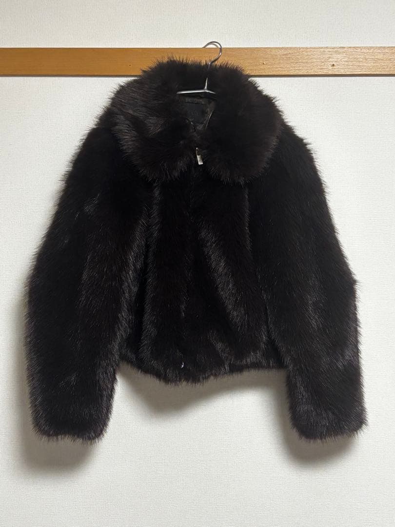 ZARA フェイクファーショートコート ダークブラウン