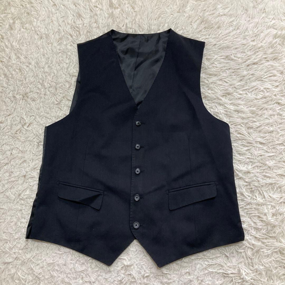 青山 セットアップ スーツ L AB5 3ピース ビジネス ベスト ブラック