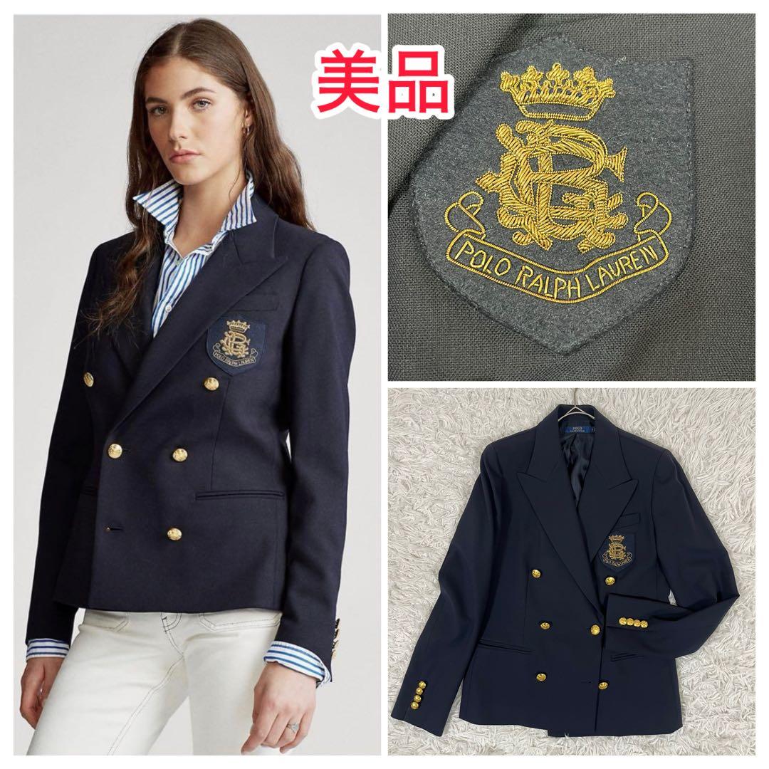 極美品❣️ポロ ラルフローレン 紺ブレ ダブル ワッペン 金ボタン ストレッチ