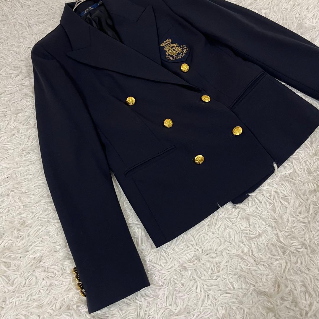 極美品❣️ポロ ラルフローレン 紺ブレ ダブル ワッペン 金ボタン ストレッチ