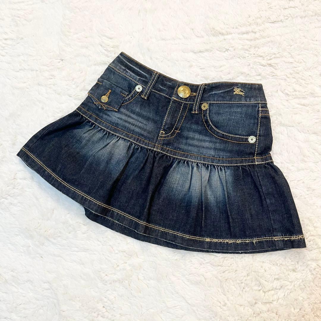 美品 Y2K バーバリーブルーレーベル デニムミニスカート ホースロゴ 金ボタン