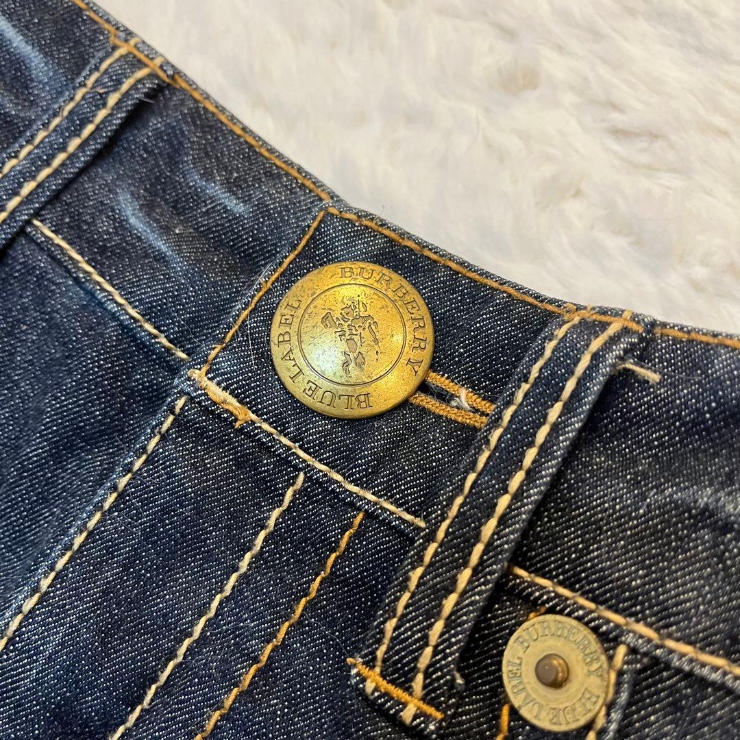 美品 Y2K バーバリーブルーレーベル デニムミニスカート ホースロゴ 金ボタン