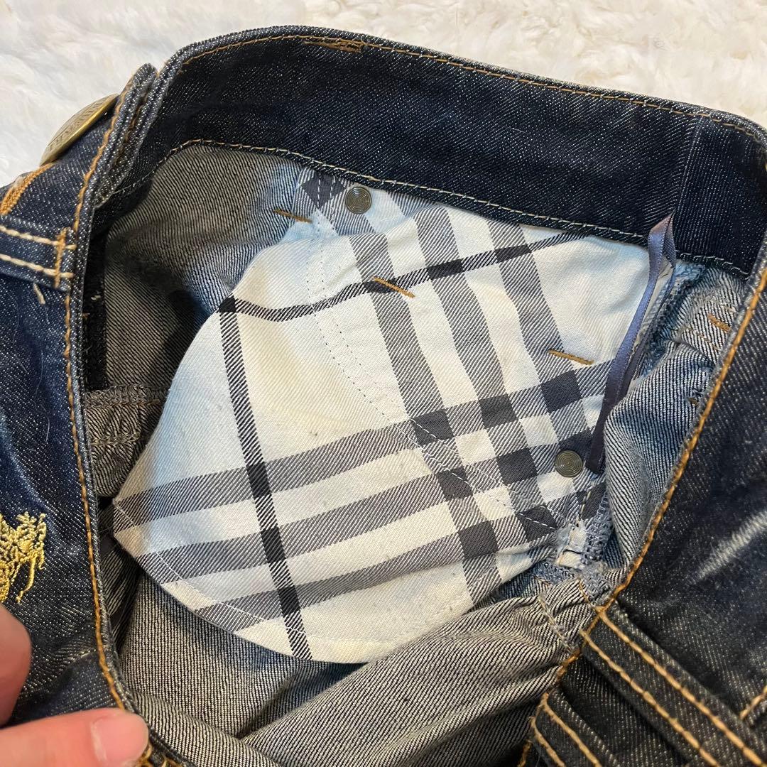 美品 Y2K バーバリーブルーレーベル デニムミニスカート ホースロゴ 金ボタン