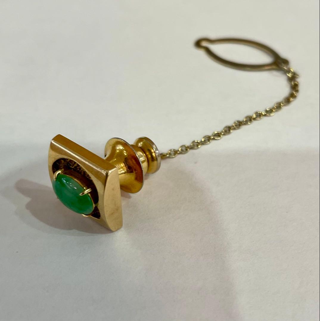 K18 刻印 翡翠 天然石 カフス 重量4.1㌘ アクセサリー ネクタイピン