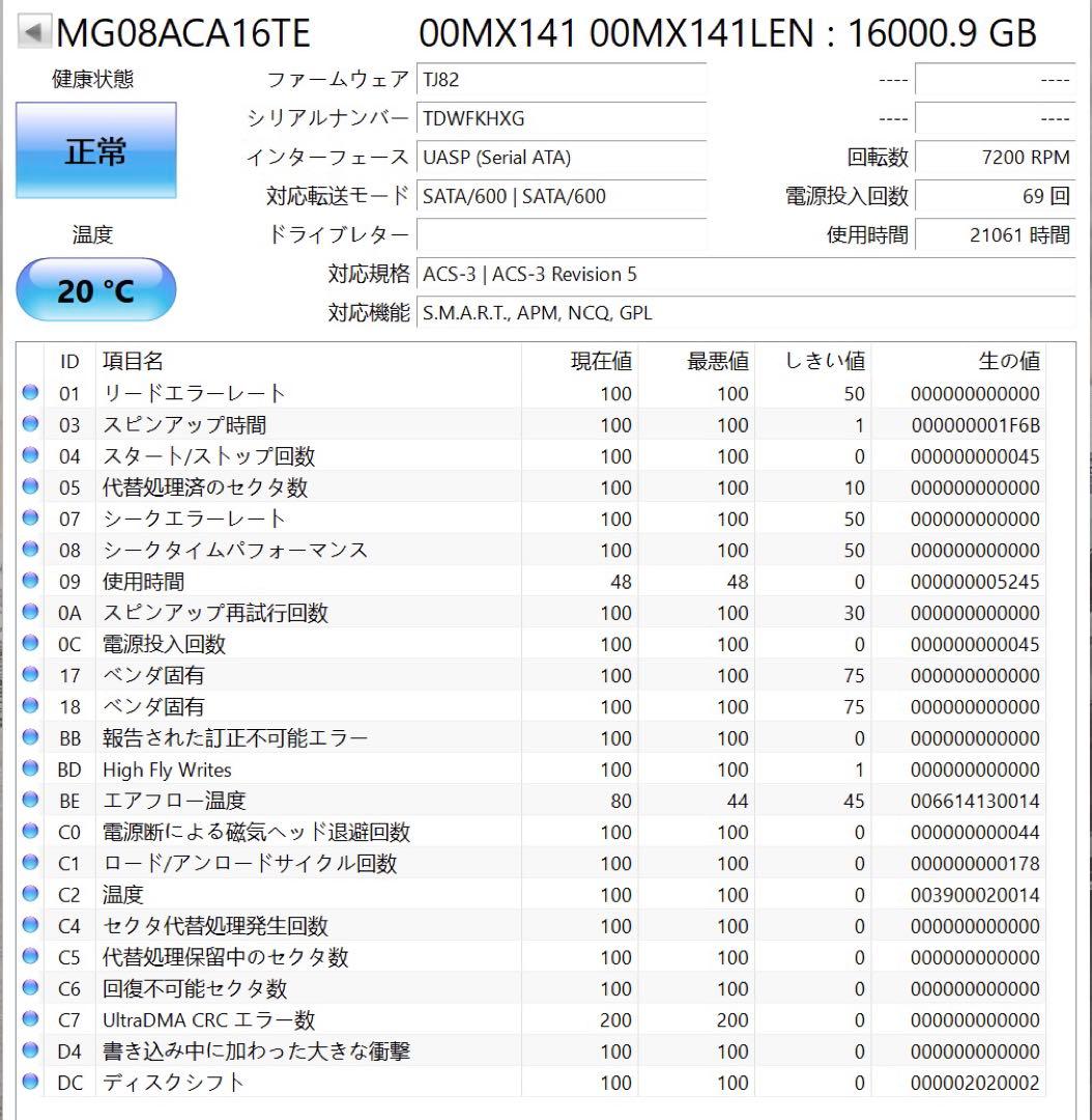 [2個セット 32TB] 大容量HDD 東芝 16TB MG08ACA16TE