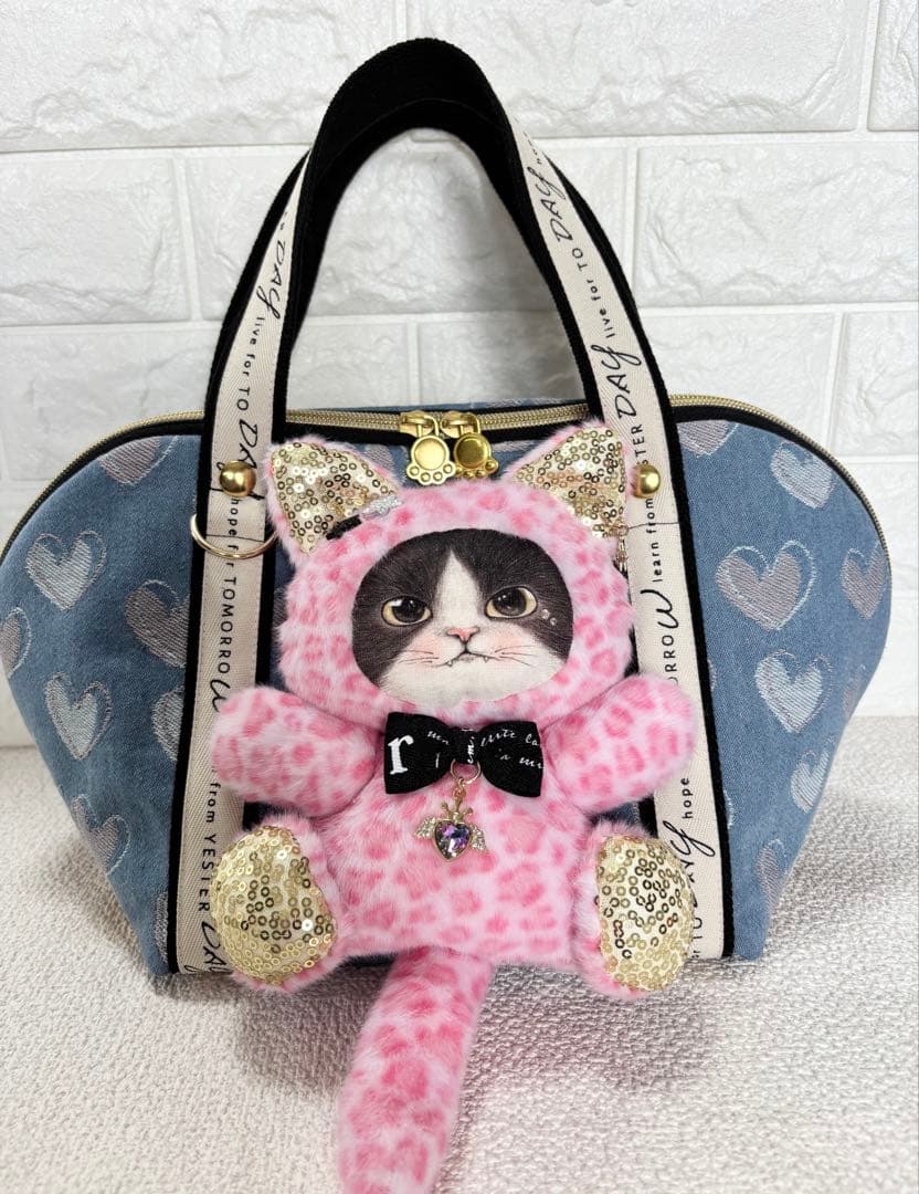 黒*こ様 コヤンイサムチョン　シェル型バッグ　ジョーズくん　ハート柄デニム　ねこ