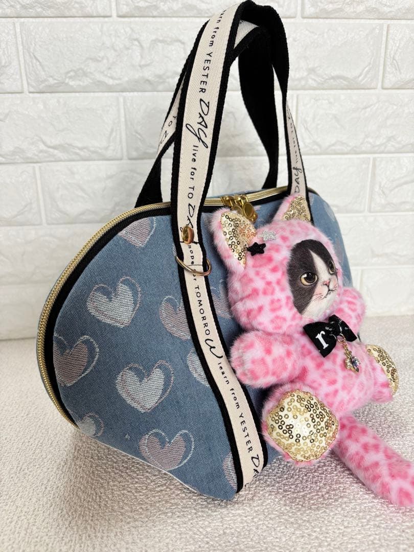 黒*こ様 コヤンイサムチョン　シェル型バッグ　ジョーズくん　ハート柄デニム　ねこ