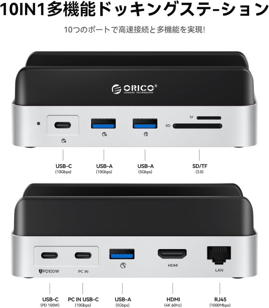 Mac mini M4用ドック 10-IN-1 ハブ 10Gbps